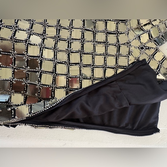 NWT Let Me Be Anthropologie Silver Sequin Sheath Dress Spaghetti Strap Midi - M - Picture 7 of 7